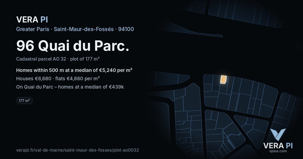96 Quai du Parc, Saint-Maur-des-Fossés at night – the plot lit, the parcels around coloured by the prices near them