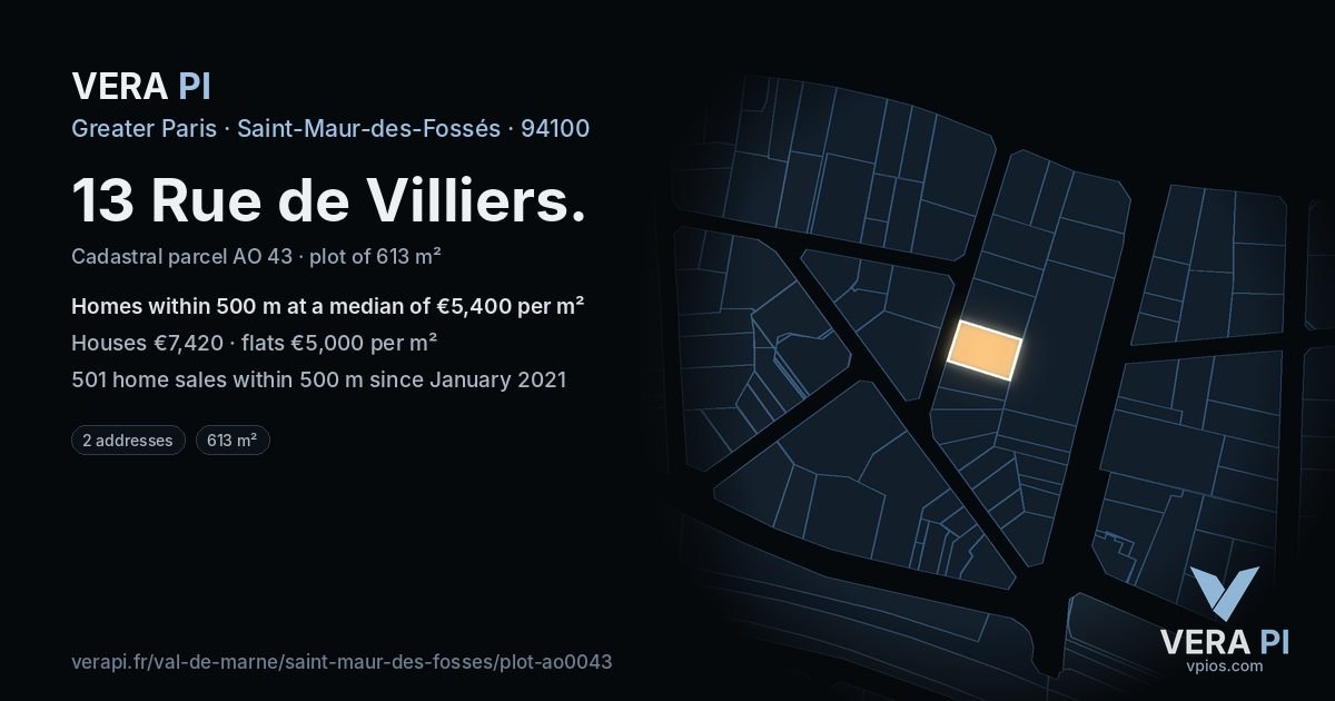 13 Rue de Villiers, Saint-Maur-des-Fossés at night – the plot lit, the parcels around coloured by the prices near them