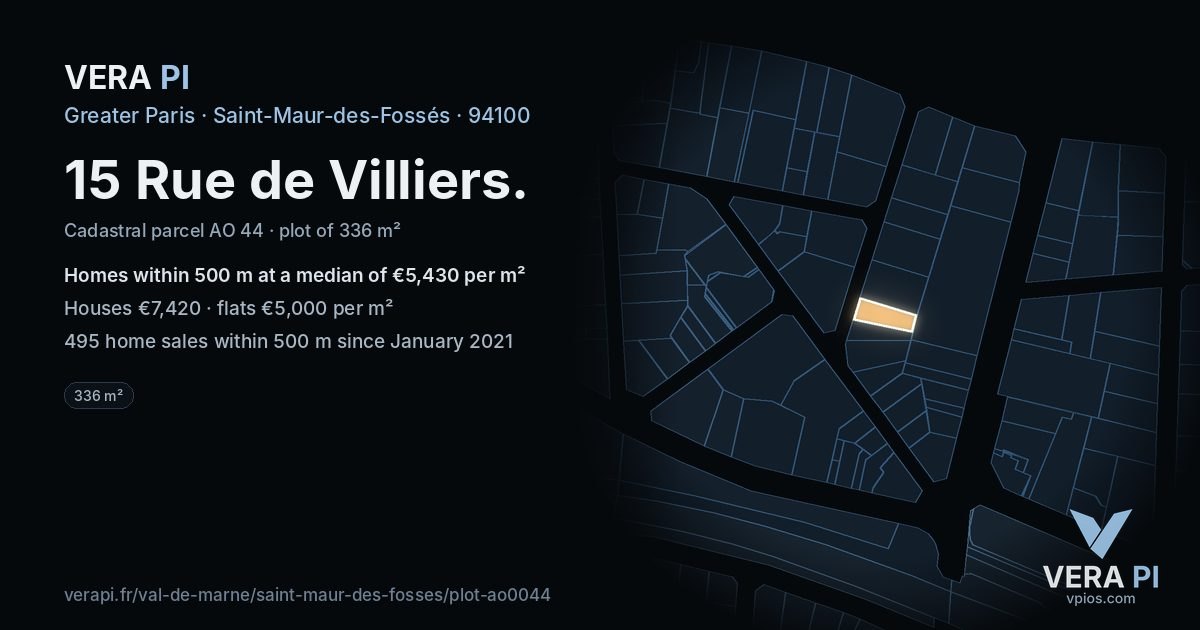 15 Rue de Villiers, Saint-Maur-des-Fossés at night – the plot lit, the parcels around coloured by the prices near them