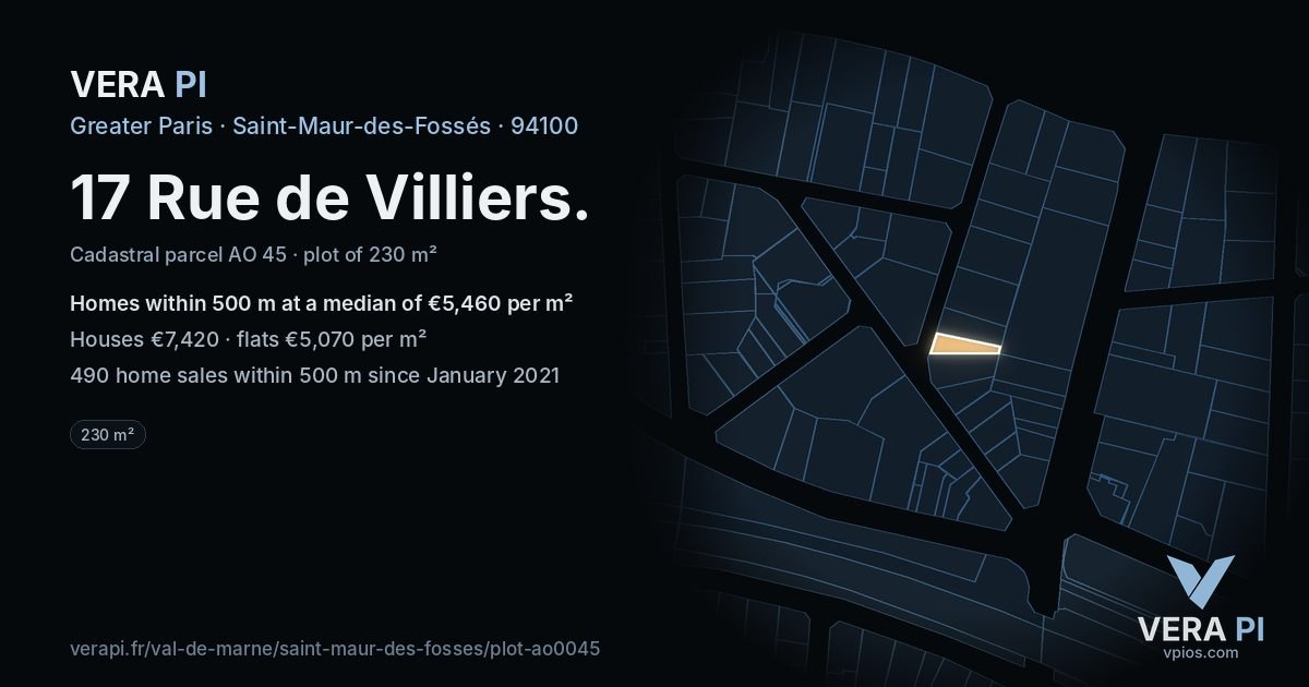 17 Rue de Villiers, Saint-Maur-des-Fossés at night – the plot lit, the parcels around coloured by the prices near them