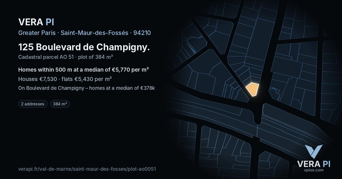 125 Boulevard de Champigny, Saint-Maur-des-Fossés at night – the plot lit, the parcels around coloured by the prices near them