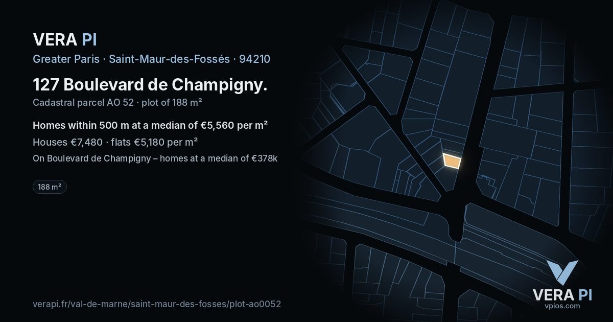 127 Boulevard de Champigny, Saint-Maur-des-Fossés at night – the plot lit, the parcels around coloured by the prices near them