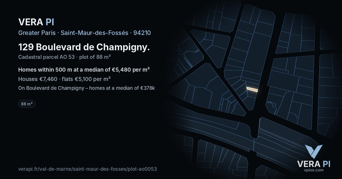 129 Boulevard de Champigny, Saint-Maur-des-Fossés at night – the plot lit, the parcels around coloured by the prices near them