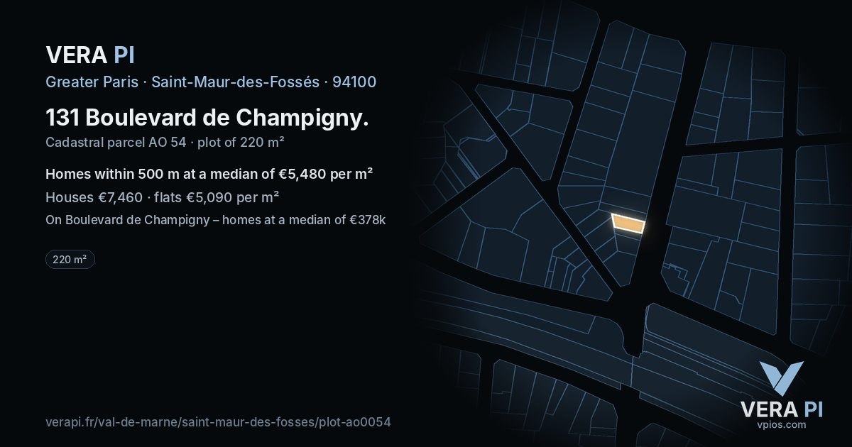 131 Boulevard de Champigny, Saint-Maur-des-Fossés at night – the plot lit, the parcels around coloured by the prices near them