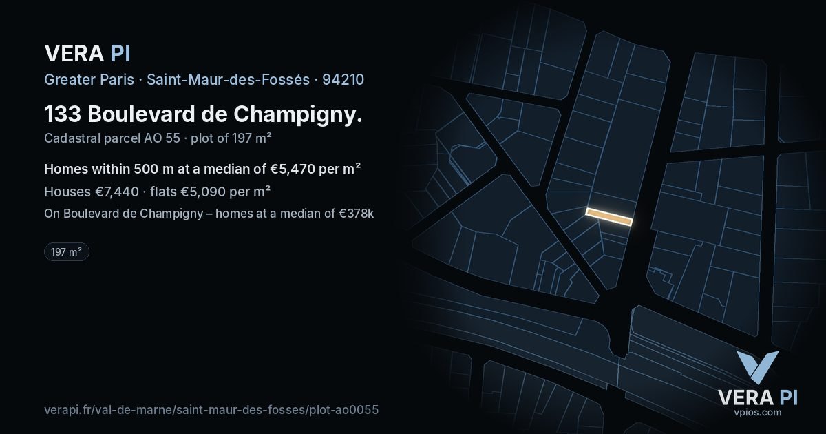 133 Boulevard de Champigny, Saint-Maur-des-Fossés at night – the plot lit, the parcels around coloured by the prices near them
