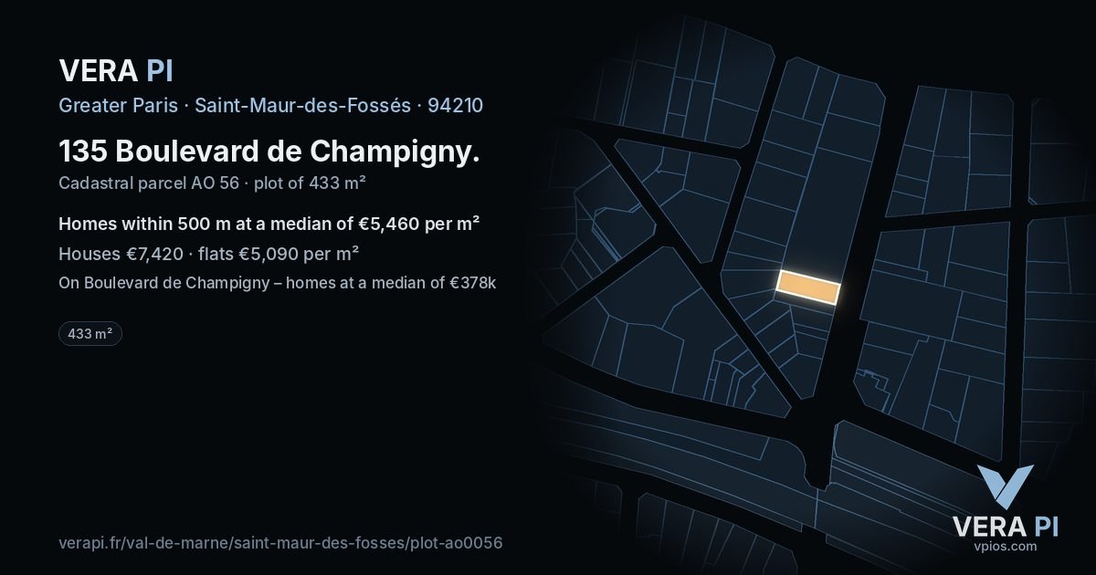 135 Boulevard de Champigny, Saint-Maur-des-Fossés at night – the plot lit, the parcels around coloured by the prices near them