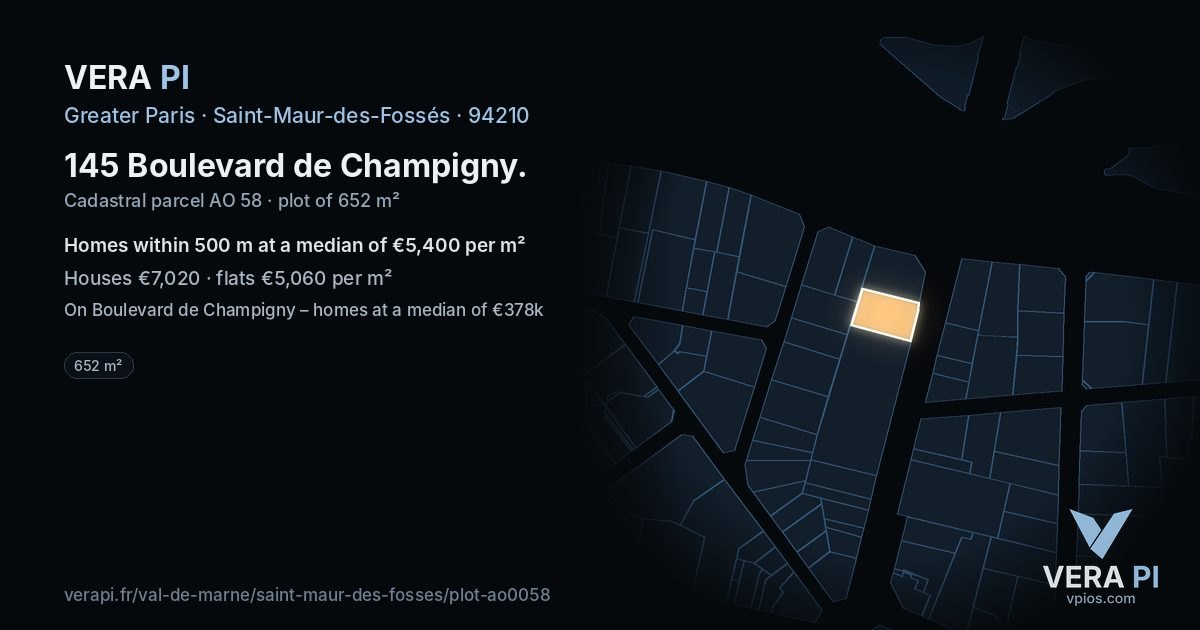 145 Boulevard de Champigny, Saint-Maur-des-Fossés at night – the plot lit, the parcels around coloured by the prices near them