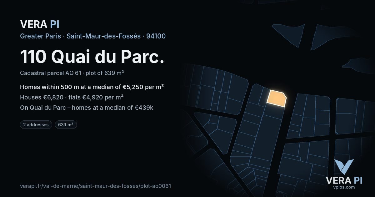 110 Quai du Parc, Saint-Maur-des-Fossés at night – the plot lit, the parcels around coloured by the prices near them