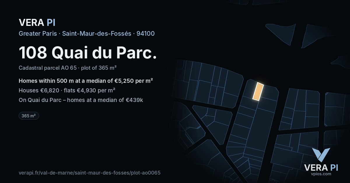 108 Quai du Parc, Saint-Maur-des-Fossés at night – the plot lit, the parcels around coloured by the prices near them