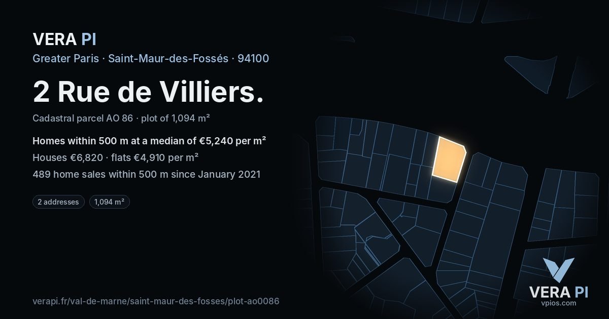 2 Rue de Villiers, Saint-Maur-des-Fossés at night – the plot lit, the parcels around coloured by the prices near them