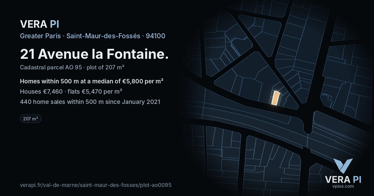 21 Avenue la Fontaine, Saint-Maur-des-Fossés at night – the plot lit, the parcels around coloured by the prices near them