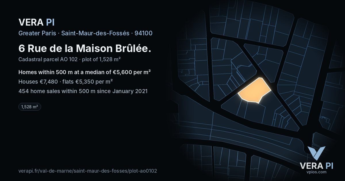 6 Rue de la Maison Brûlée, Saint-Maur-des-Fossés at night – the plot lit, the parcels around coloured by the prices near them