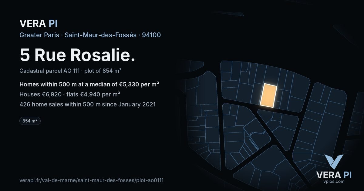 5 Rue Rosalie, Saint-Maur-des-Fossés at night – the plot lit, the parcels around coloured by the prices near them