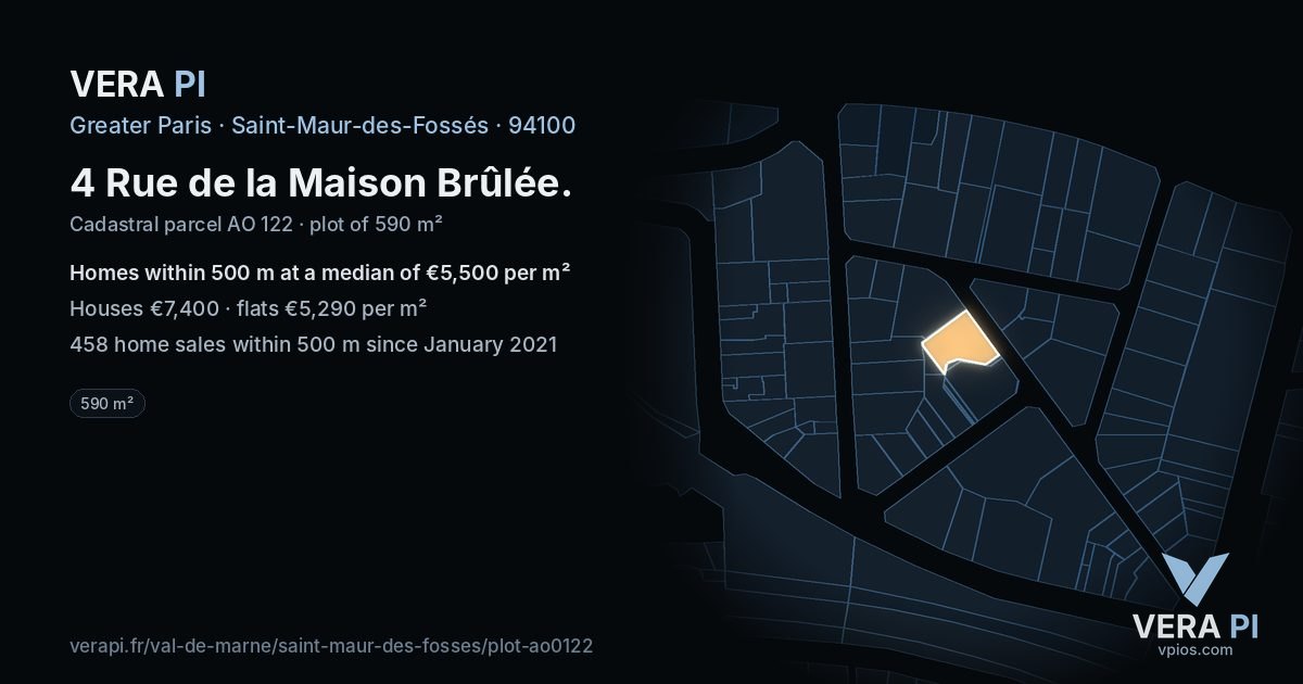 4 Rue de la Maison Brûlée, Saint-Maur-des-Fossés at night – the plot lit, the parcels around coloured by the prices near them