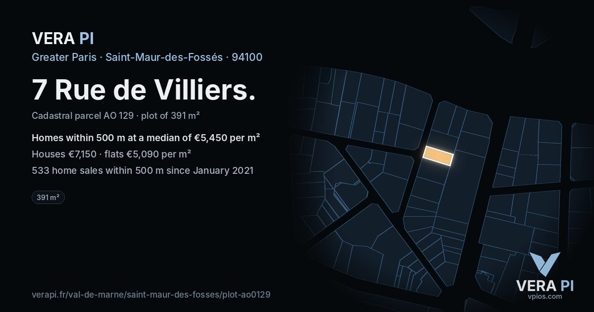 7 Rue de Villiers, Saint-Maur-des-Fossés at night – the plot lit, the parcels around coloured by the prices near them
