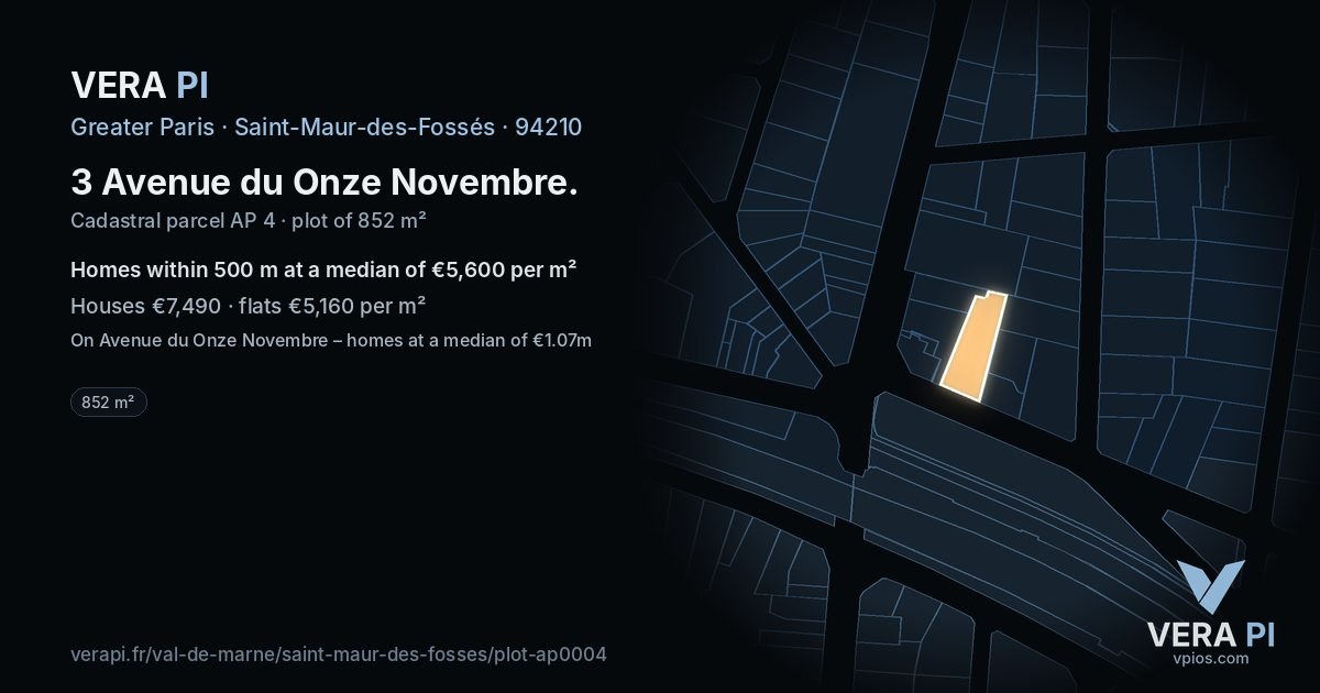 3 Avenue du Onze Novembre, Saint-Maur-des-Fossés at night – the plot lit, the parcels around coloured by the prices near them