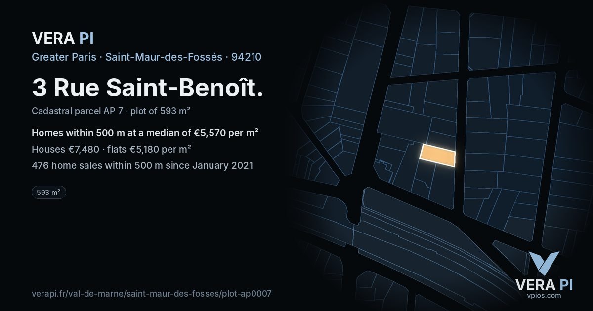 3 Rue Saint-Benoît, Saint-Maur-des-Fossés at night – the plot lit, the parcels around coloured by the prices near them