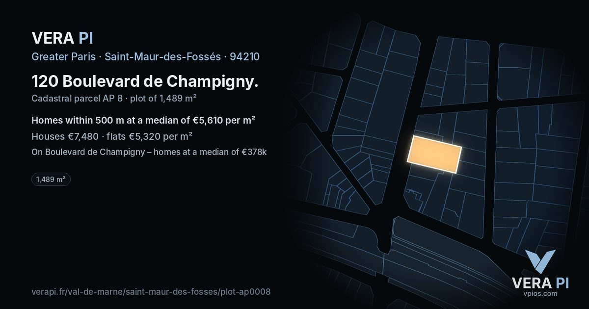 120 Boulevard de Champigny, Saint-Maur-des-Fossés at night – the plot lit, the parcels around coloured by the prices near them