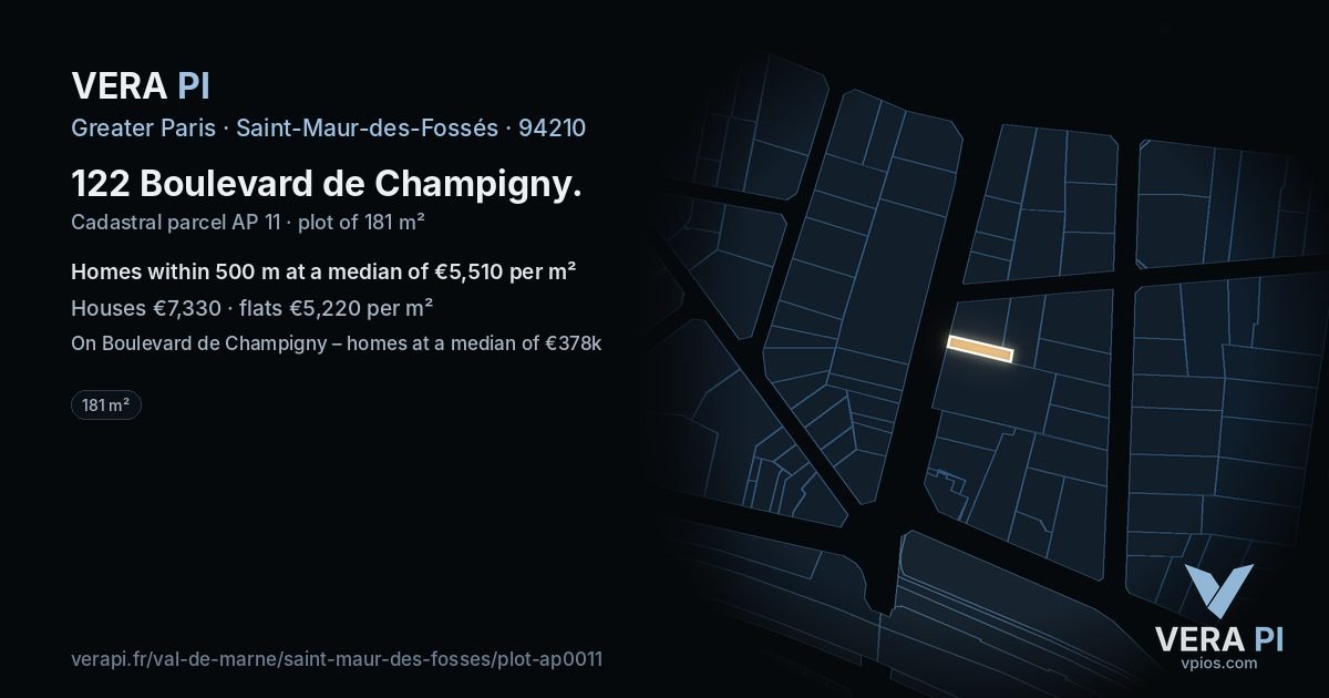 122 Boulevard de Champigny, Saint-Maur-des-Fossés at night – the plot lit, the parcels around coloured by the prices near them