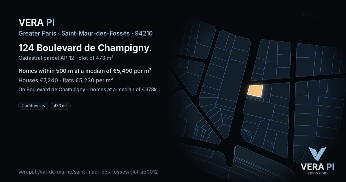 124 Boulevard de Champigny, Saint-Maur-des-Fossés at night – the plot lit, the parcels around coloured by the prices near them