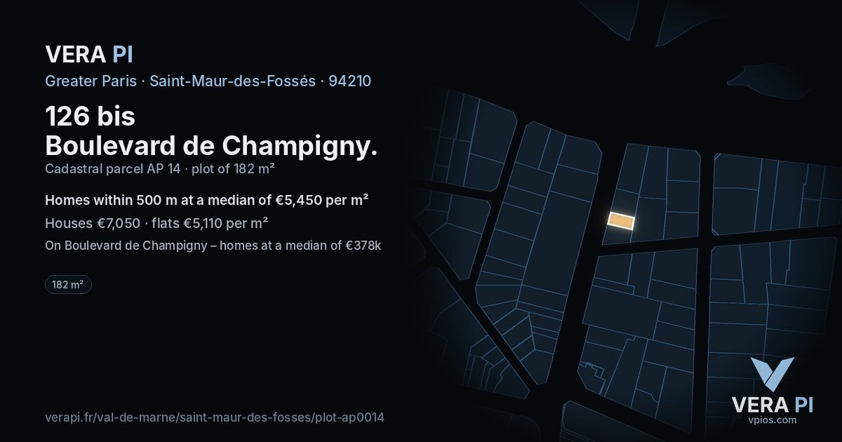 126 bis Boulevard de Champigny, Saint-Maur-des-Fossés at night – the plot lit, the parcels around coloured by the prices near them