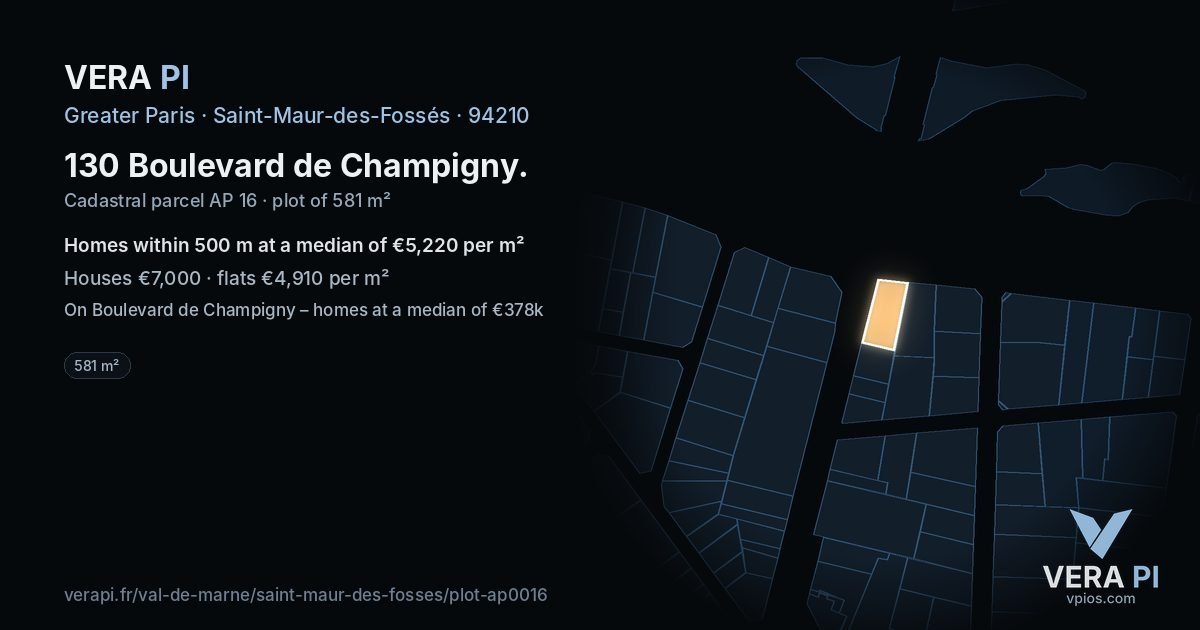 130 Boulevard de Champigny, Saint-Maur-des-Fossés at night – the plot lit, the parcels around coloured by the prices near them