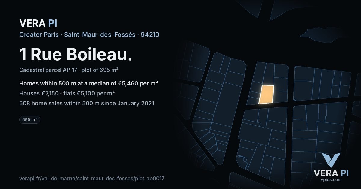 1 Rue Boileau, Saint-Maur-des-Fossés at night – the plot lit, the parcels around coloured by the prices near them
