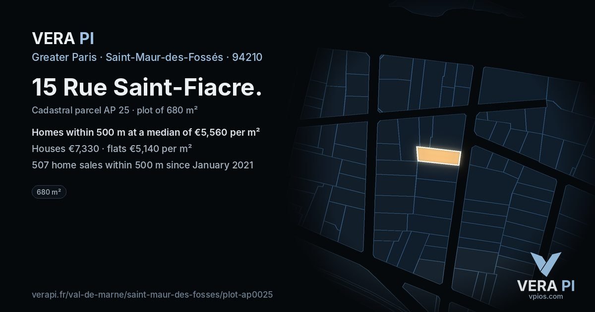 15 Rue Saint-Fiacre, Saint-Maur-des-Fossés at night – the plot lit, the parcels around coloured by the prices near them