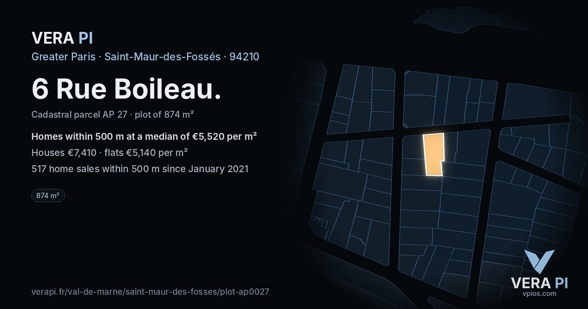 6 Rue Boileau, Saint-Maur-des-Fossés at night – the plot lit, the parcels around coloured by the prices near them