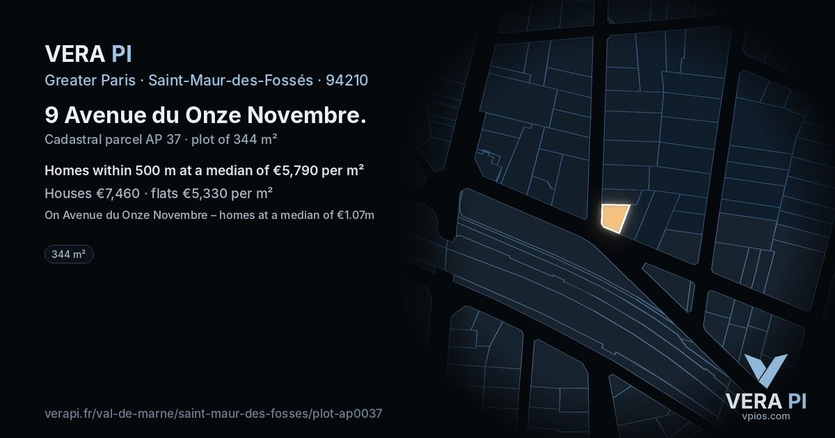 9 Avenue du Onze Novembre, Saint-Maur-des-Fossés at night – the plot lit, the parcels around coloured by the prices near them