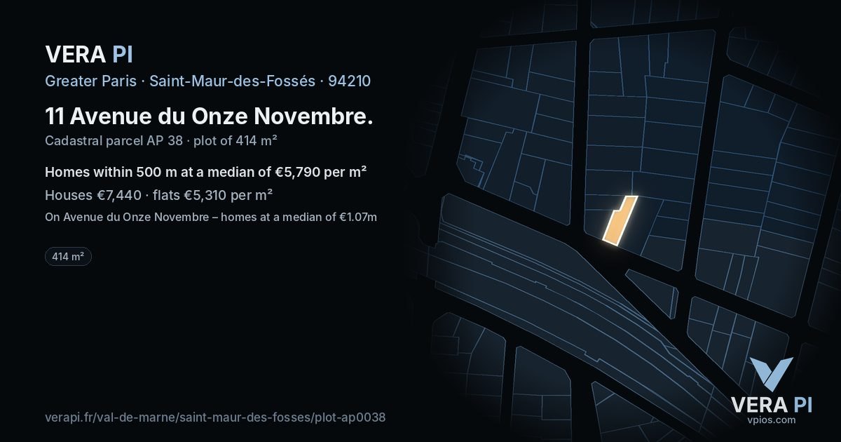 11 Avenue du Onze Novembre, Saint-Maur-des-Fossés at night – the plot lit, the parcels around coloured by the prices near them