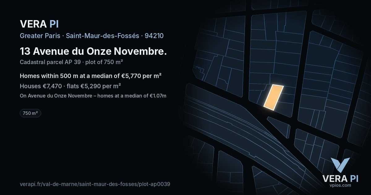 13 Avenue du Onze Novembre, Saint-Maur-des-Fossés at night – the plot lit, the parcels around coloured by the prices near them