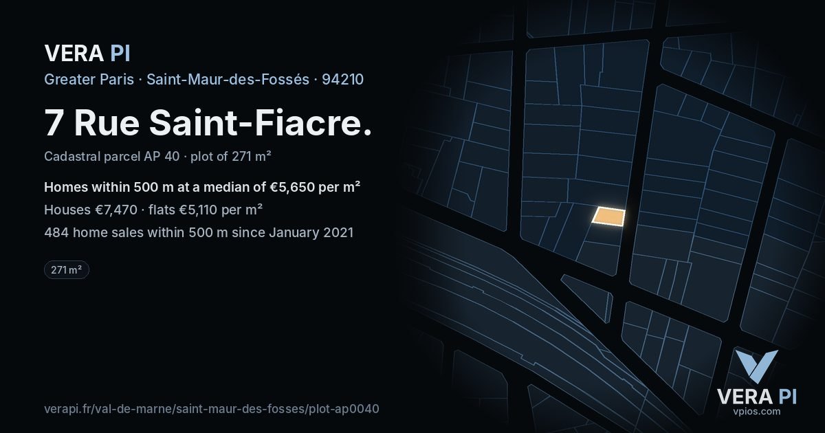 7 Rue Saint-Fiacre, Saint-Maur-des-Fossés at night – the plot lit, the parcels around coloured by the prices near them