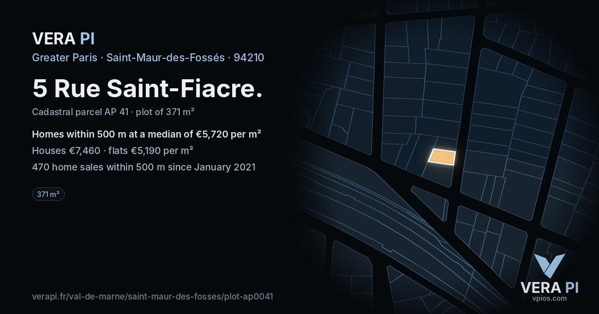 5 Rue Saint-Fiacre, Saint-Maur-des-Fossés at night – the plot lit, the parcels around coloured by the prices near them