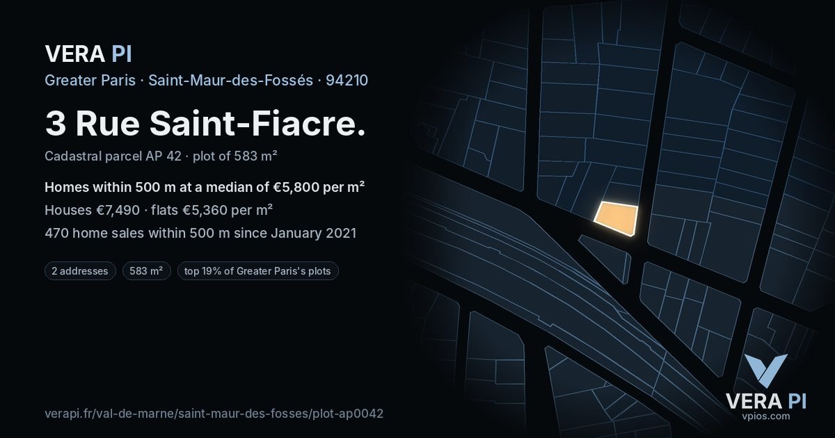 3 Rue Saint-Fiacre, Saint-Maur-des-Fossés at night – the plot lit, the parcels around coloured by the prices near them
