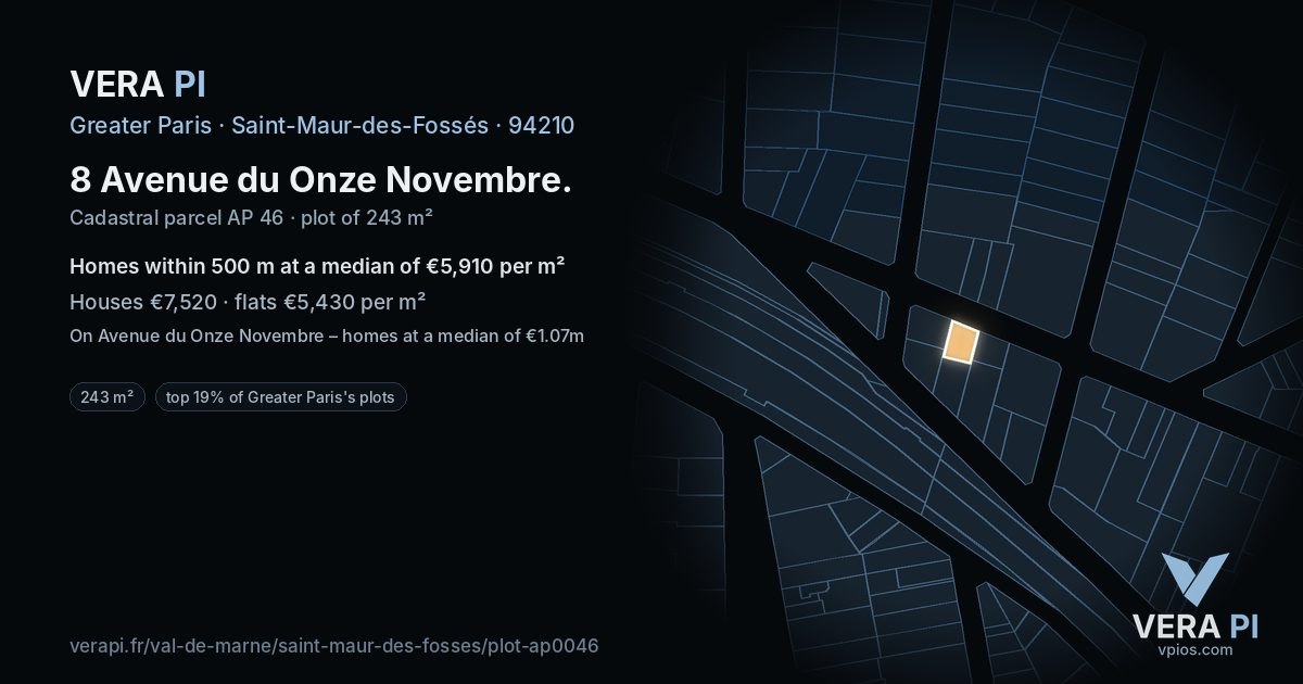 8 Avenue du Onze Novembre, Saint-Maur-des-Fossés at night – the plot lit, the parcels around coloured by the prices near them