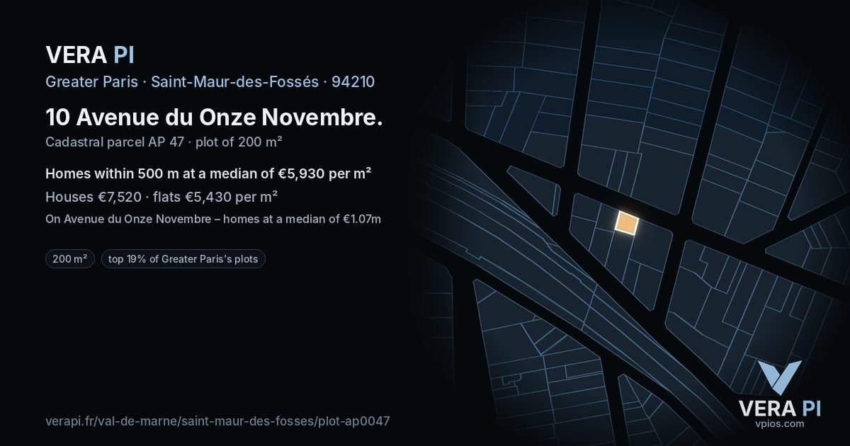 10 Avenue du Onze Novembre, Saint-Maur-des-Fossés at night – the plot lit, the parcels around coloured by the prices near them