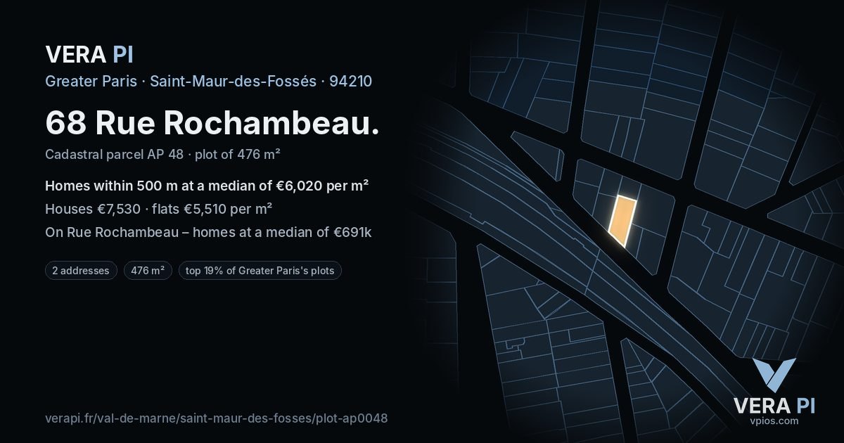68 Rue Rochambeau, Saint-Maur-des-Fossés at night – the plot lit, the parcels around coloured by the prices near them