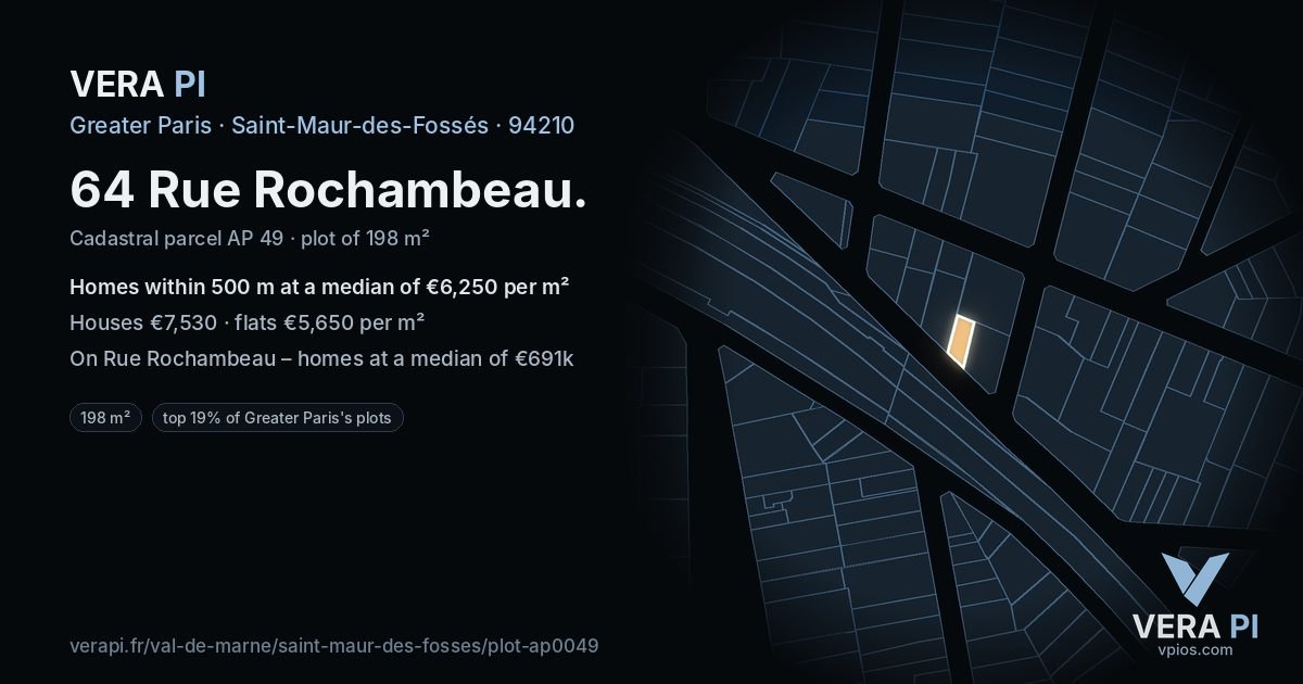 64 Rue Rochambeau, Saint-Maur-des-Fossés at night – the plot lit, the parcels around coloured by the prices near them