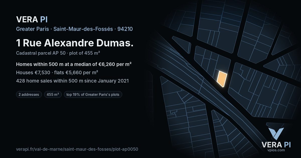 1 Rue Alexandre Dumas, Saint-Maur-des-Fossés at night – the plot lit, the parcels around coloured by the prices near them