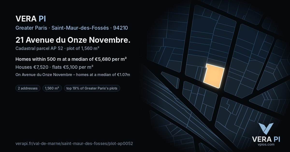 21 Avenue du Onze Novembre, Saint-Maur-des-Fossés at night – the plot lit, the parcels around coloured by the prices near them