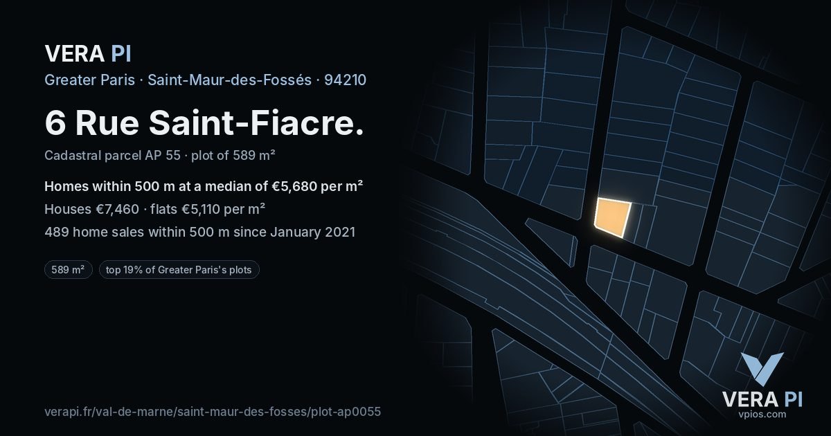 6 Rue Saint-Fiacre, Saint-Maur-des-Fossés at night – the plot lit, the parcels around coloured by the prices near them