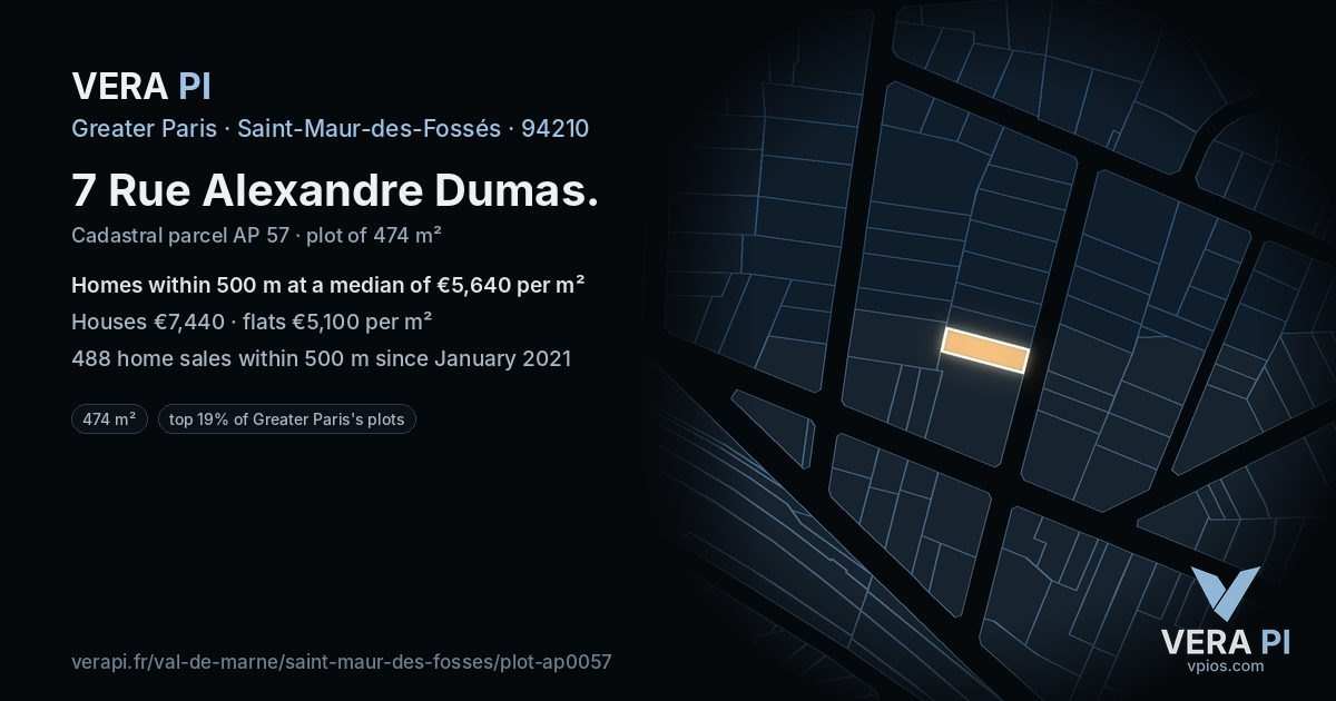 7 Rue Alexandre Dumas, Saint-Maur-des-Fossés at night – the plot lit, the parcels around coloured by the prices near them