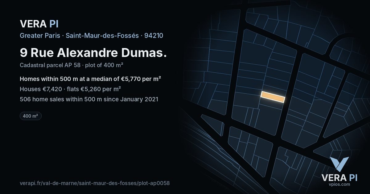 9 Rue Alexandre Dumas, Saint-Maur-des-Fossés at night – the plot lit, the parcels around coloured by the prices near them