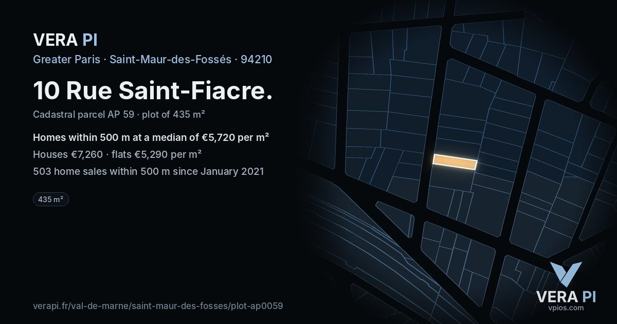 10 Rue Saint-Fiacre, Saint-Maur-des-Fossés at night – the plot lit, the parcels around coloured by the prices near them