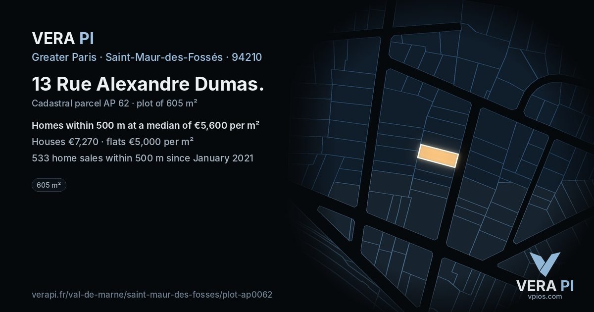 13 Rue Alexandre Dumas, Saint-Maur-des-Fossés at night – the plot lit, the parcels around coloured by the prices near them