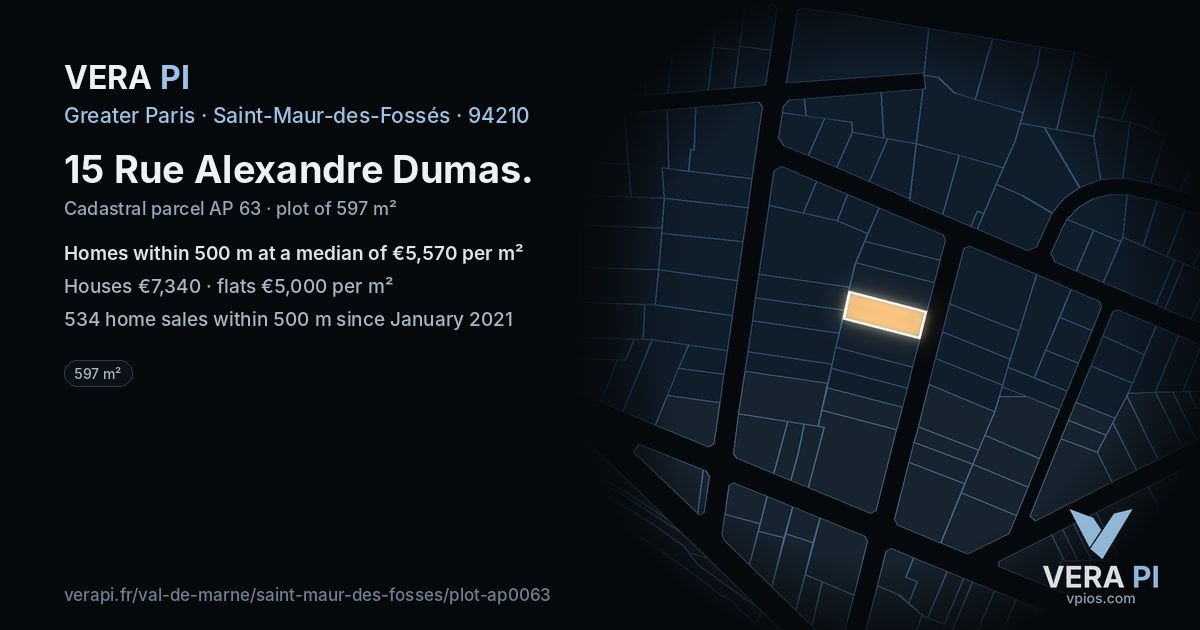15 Rue Alexandre Dumas, Saint-Maur-des-Fossés at night – the plot lit, the parcels around coloured by the prices near them