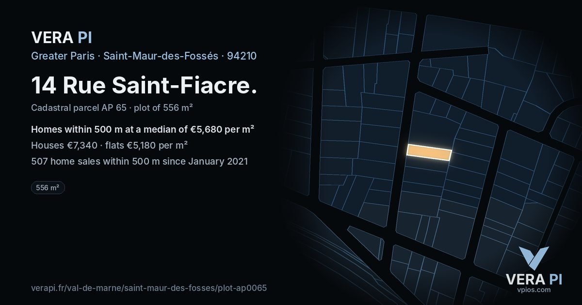 14 Rue Saint-Fiacre, Saint-Maur-des-Fossés at night – the plot lit, the parcels around coloured by the prices near them