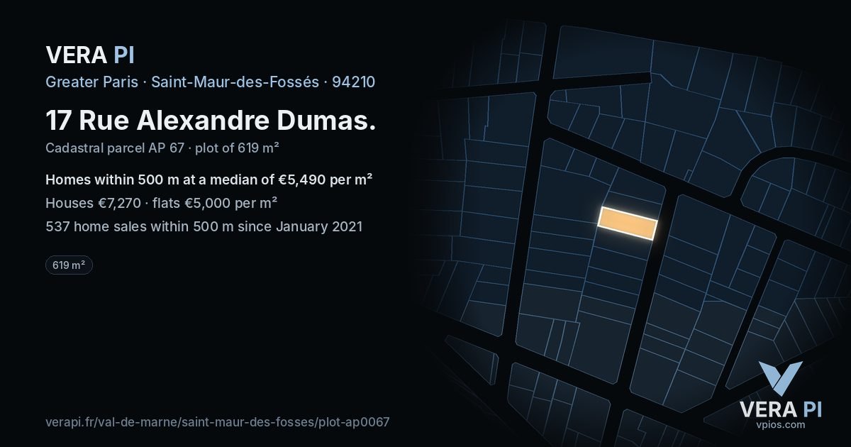17 Rue Alexandre Dumas, Saint-Maur-des-Fossés at night – the plot lit, the parcels around coloured by the prices near them
