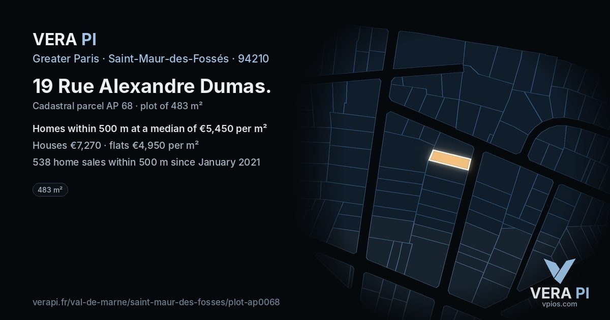 19 Rue Alexandre Dumas, Saint-Maur-des-Fossés at night – the plot lit, the parcels around coloured by the prices near them